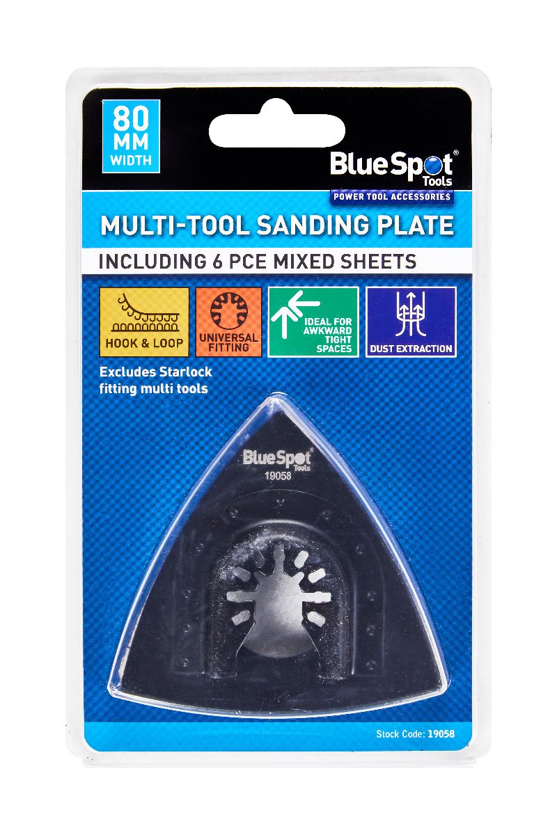 Bluespot 80mm Multi Tool Sanding Plate Including 6 Sheets (19058)