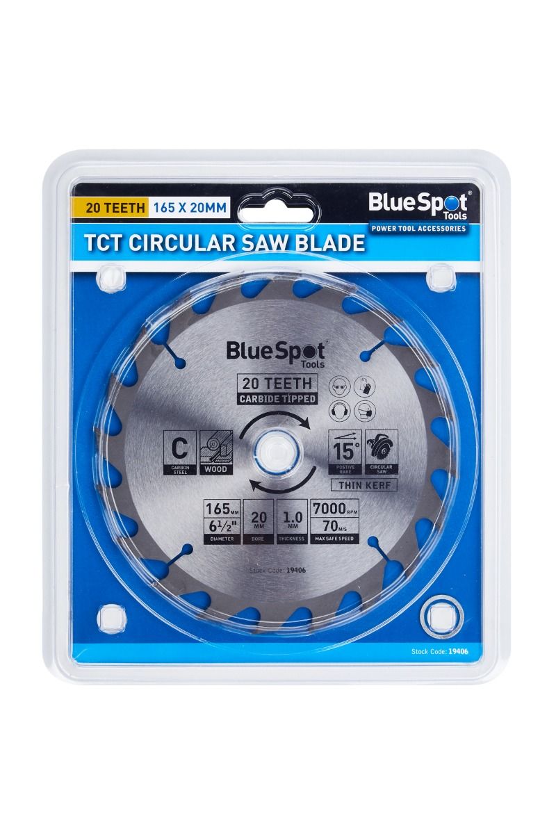 BlueSpot TCT Circular Saw Blade 165mm x 20mm (20 Teeth) (19406)
