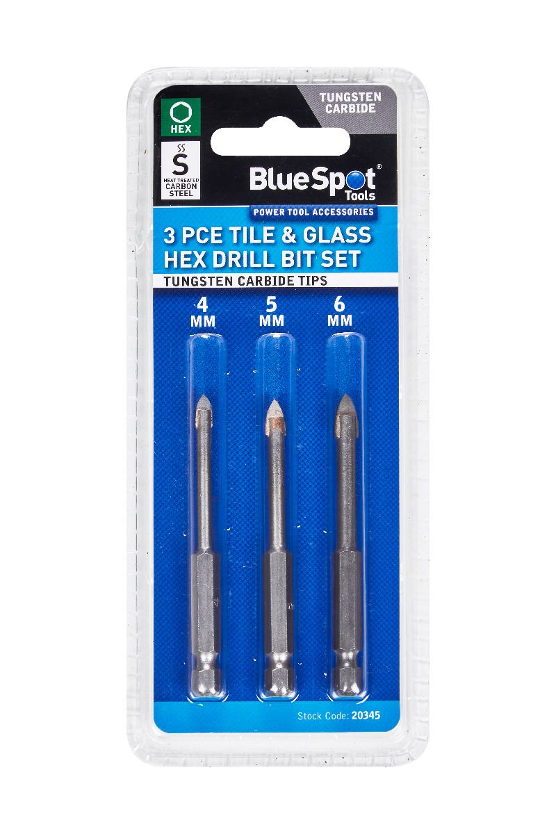 Blue Spot Tools 3 PCE Tile & Glass Hex Drill Bit Set (4-6mm) (20345)