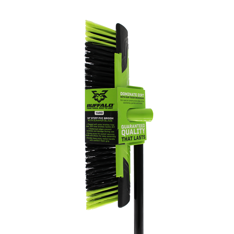 Buffalo 18in Stiff PVC Yard Broom with Scraper Blade & Metal Handle (2387)