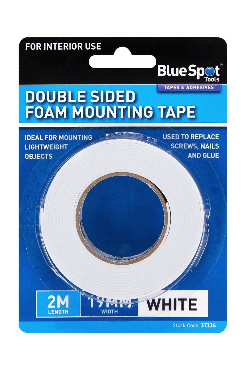 Bluespot White Double Sided Foam Mounting Tape 19mm x 2m (37116)