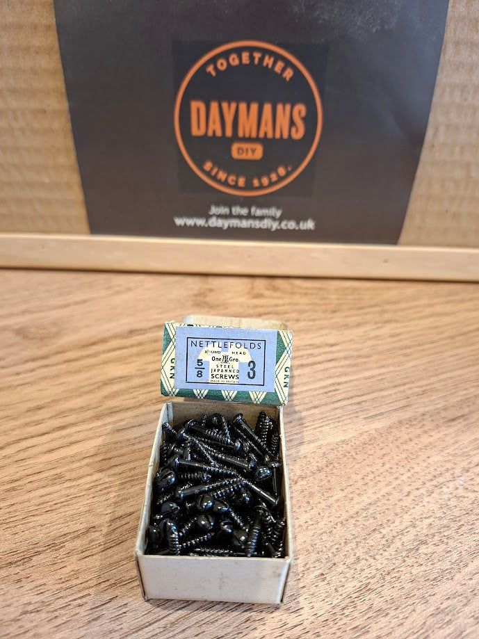 Vintage Nettlefolds 3 x 5/8in Slotted Steel Black Japanned Screws