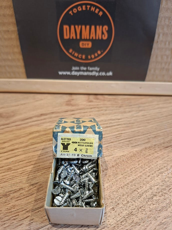 Vintage Nettlefolds 4 x 3/8in Slotted Steel Brushed Chrome Screws