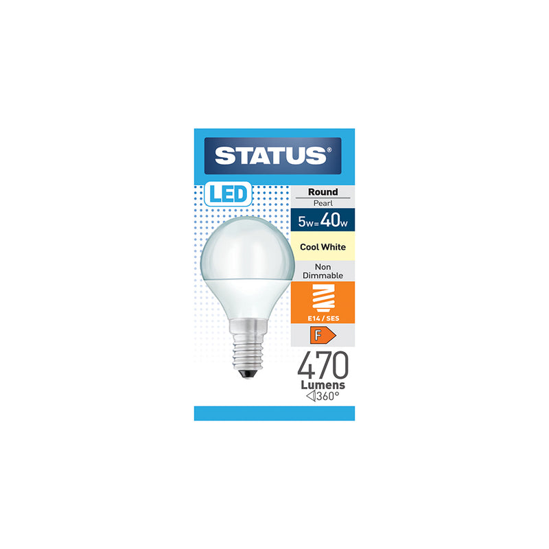 LED Round Pearl Light Bulb - Cool White - SES/E14 Small Screw Cap - 5w =40w