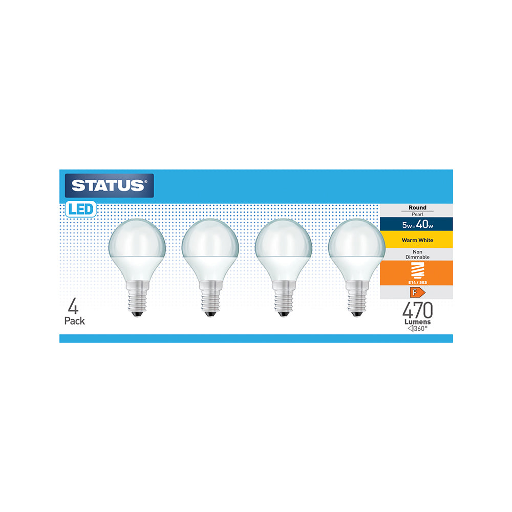 LED Round Pearl Light Bulb 4 Pack Warm White - SES/E14 Small Screw Cap - 5w =40w (5SLRWE14P4B5)