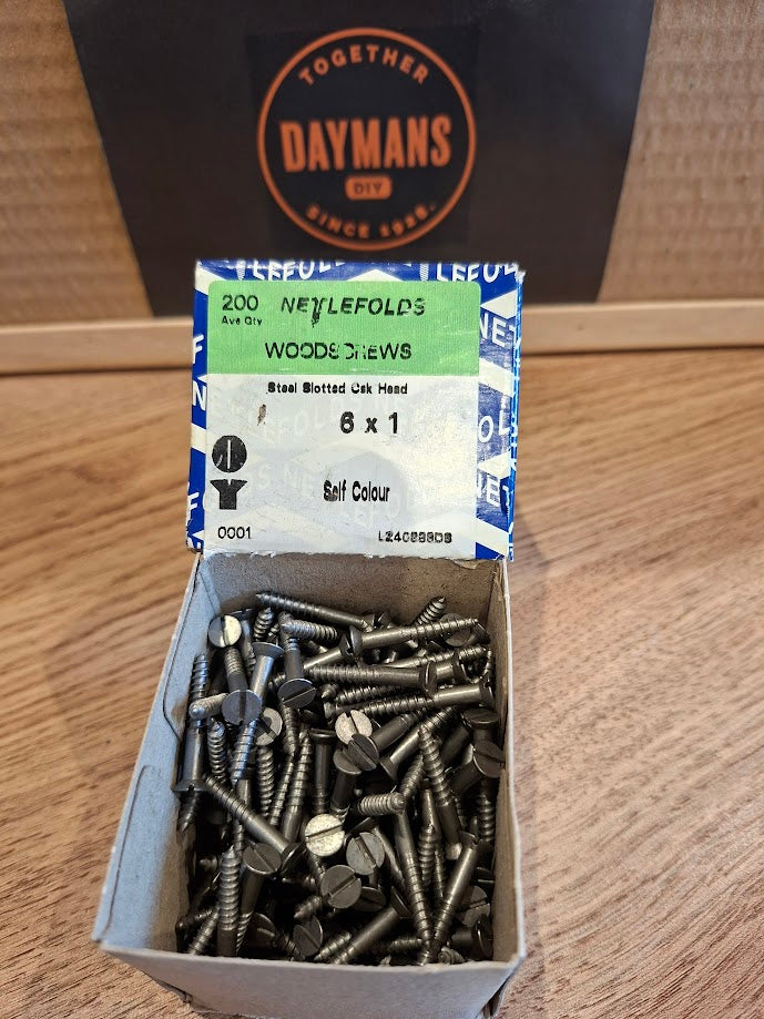 Vintage Nettlefolds 6 x 1in Slotted Steel CSK Screws