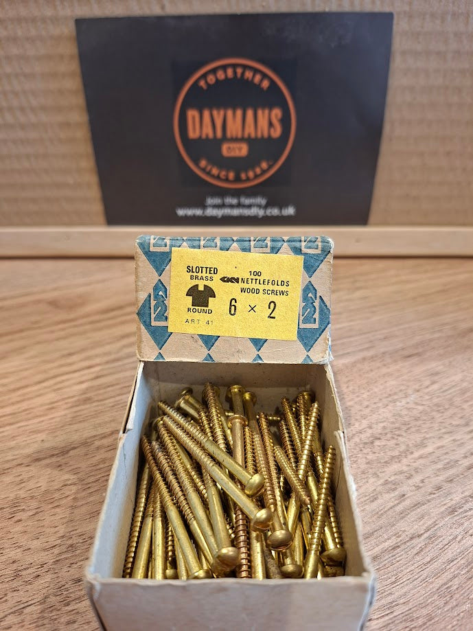 Vintage Nettlefolds 6 x 2in Slotted Brass Rounded Head Screws