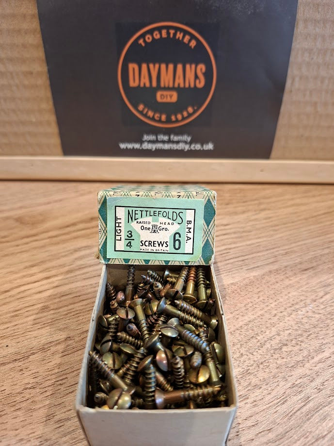 Vintage Nettlefolds 6 x 3/4in Slotted Brass Raised Head Light Bronze Metal Antique Screws