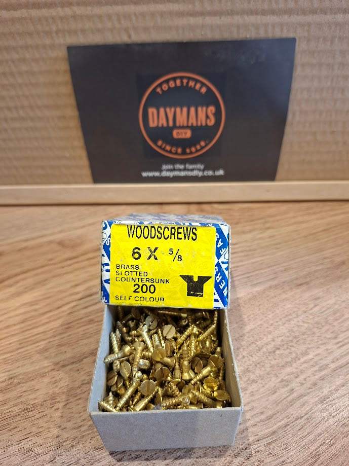 Vintage 6 x 5/8in Slotted Brass CSK Screws