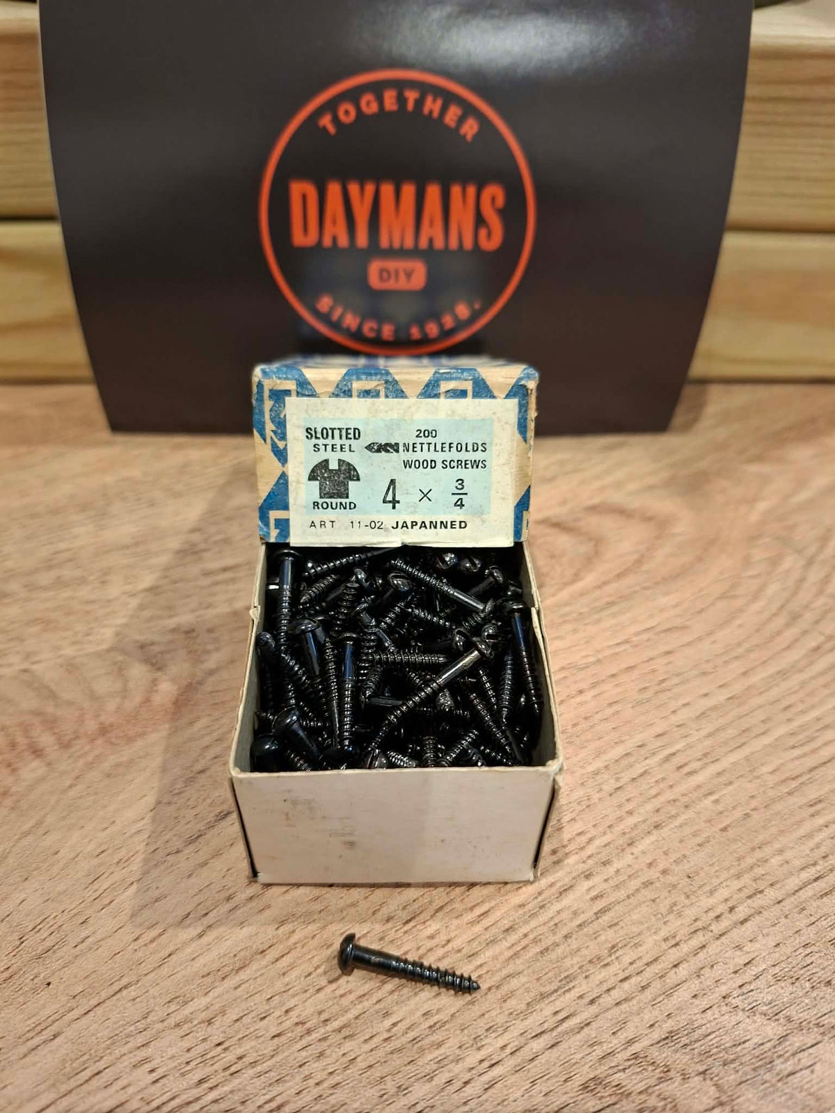 Vintage Nettlefolds 4 x 3/4in Slotted Steel Round Head Black Japanned Screws