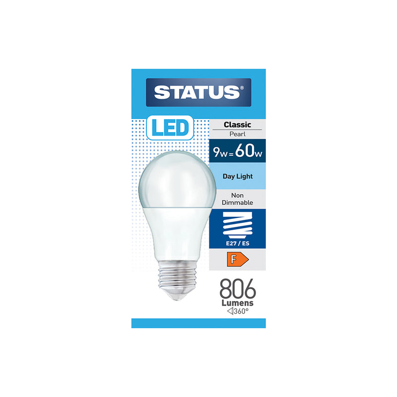 Status LED Classic Pearl Light Bulb 9w = 60w Daylight Non Dimmable Large Screw E27/ES