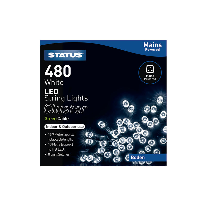Indoor and Outdoor Fairy Lights - 480 Mains Powered LED String Lights - Cool White