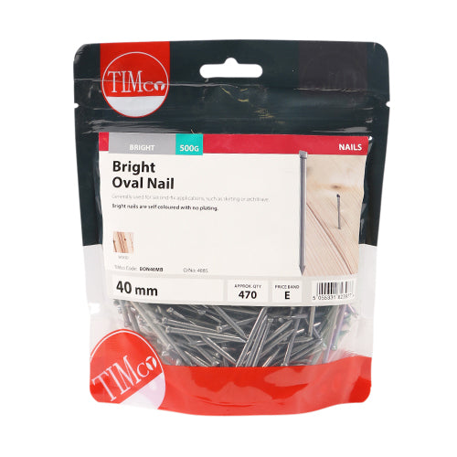 Timco Bright Oval Head Nails 40mm (1 1/2in) - 0.5kg (BON40MB)