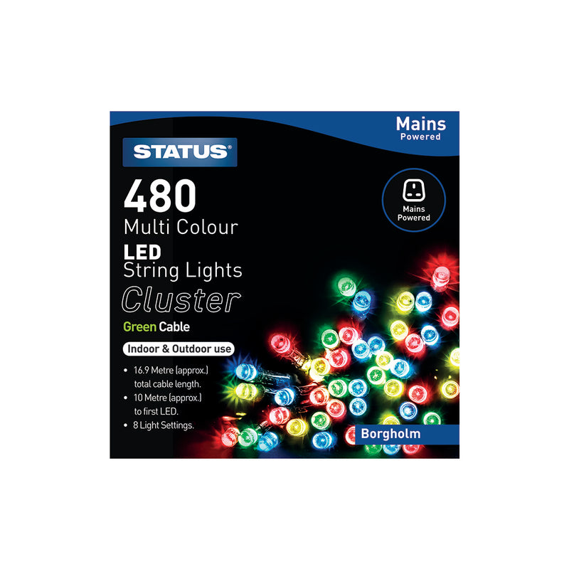 Indoor and Outdoor Fairy Lights - 480 Mains Powered LED Multi-coloured String Lights