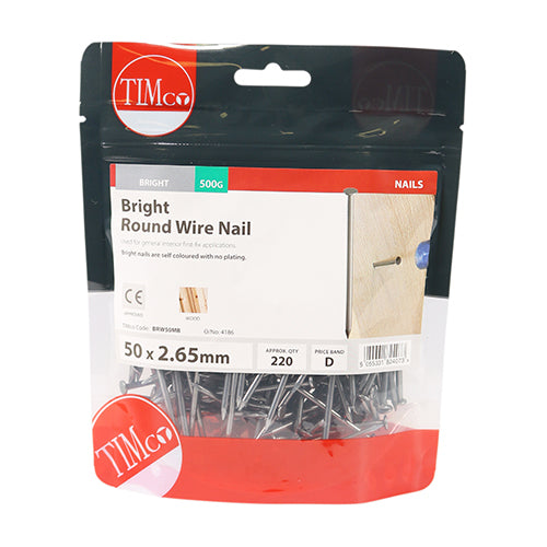 Timco Bright Round Wire Nail 50mm x 2.65mm - 500g (BRW50MB)