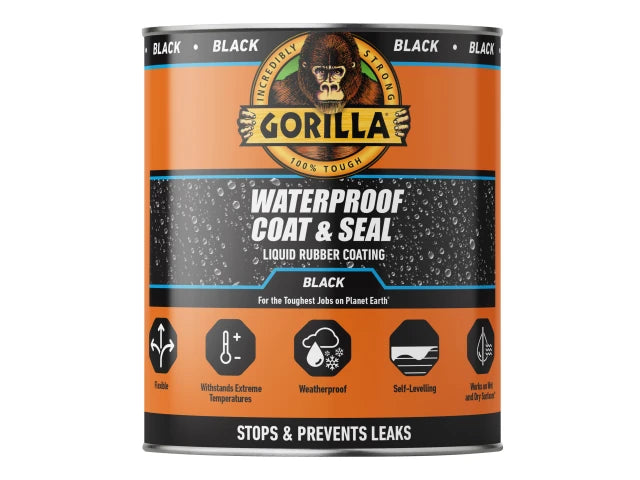 Gorilla® Waterproof Coat & Seal Liquid Rubber Coating Black 473ml