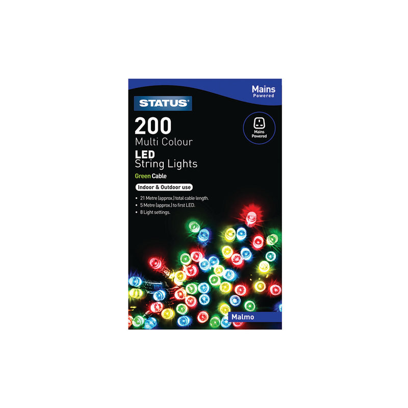 Indoor and Outdoor Fairy Lights - 200 Mains Powered LED String Lights - Multi-coloured