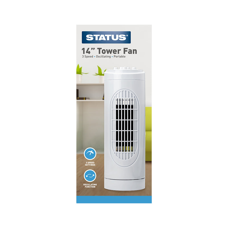 Status 14" Oscillating Tower fan with 3 Speed Settings (S14TOWERFAN1PKB)