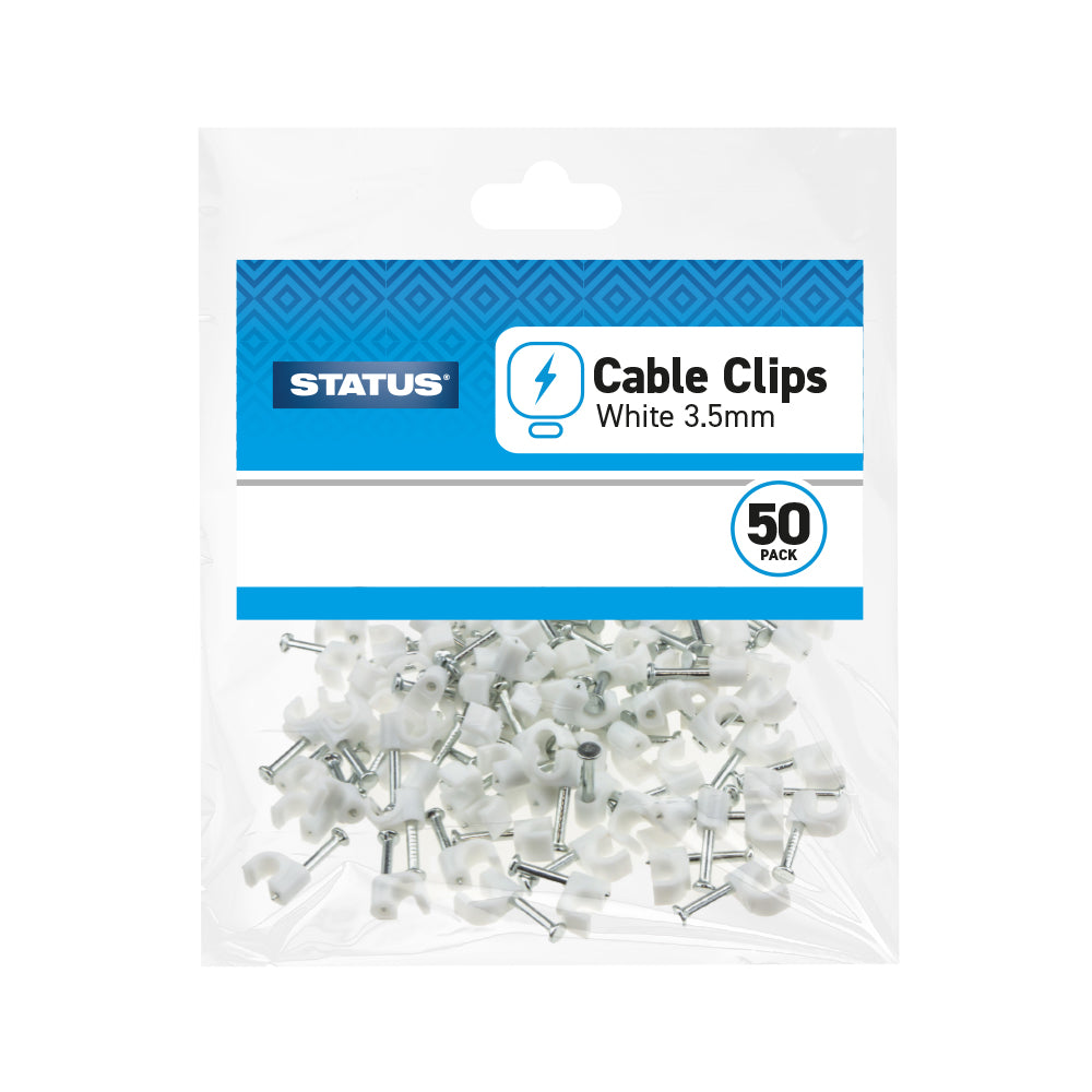 Status White Cable Clips Pack of 50 - 3.5mm (S3.5MMTCC50PKX7)