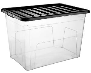 80L Clear Storage Box Black Lid