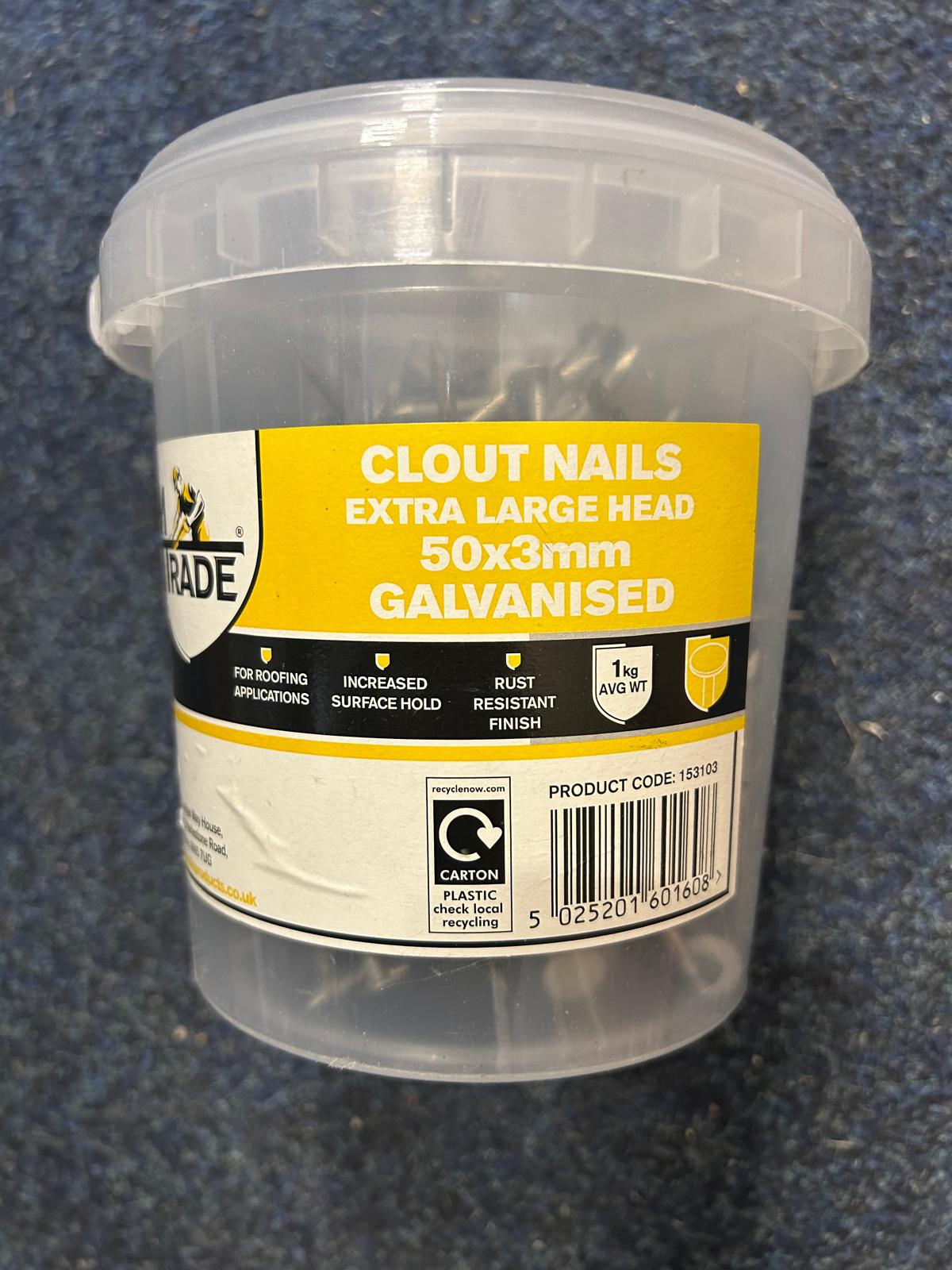 Galvanised Extra Large Head Clout Nails 50mm x 3mm 1kg tub
