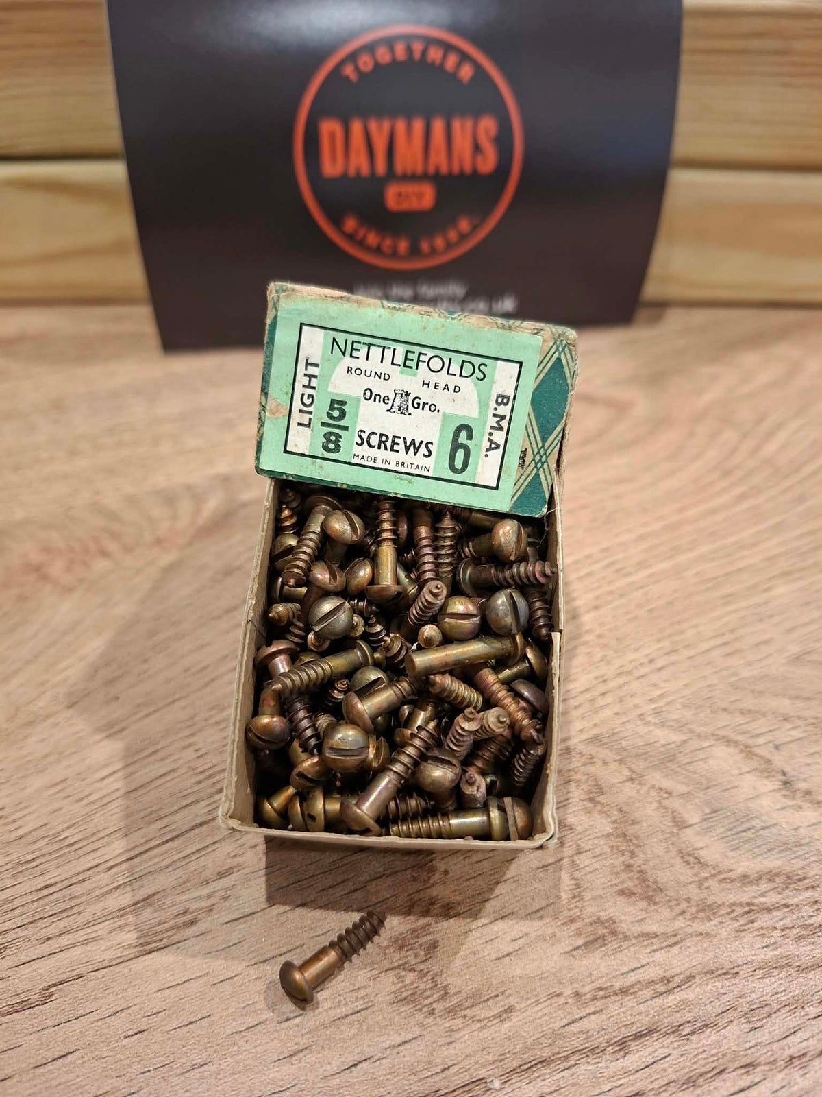 Vintage Nettlefolds 6 x 5/8in Slotted Brass Raised Head Light Bronze Metal Antique Screws