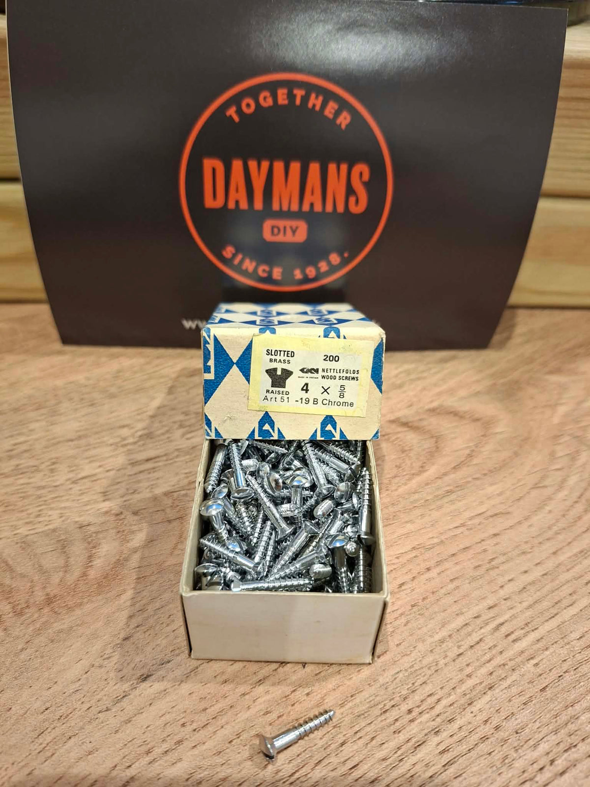 Vintage Nettlefolds 4 x 5/8in Slotted Raised Head Brass Barrel Chrome Screws