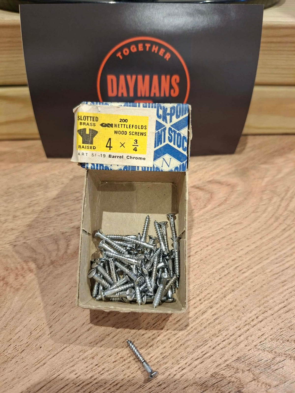 Vintage Nettlefolds 4 x 3/4in Slotted Raised Head Brass Barrel Chrome Screws