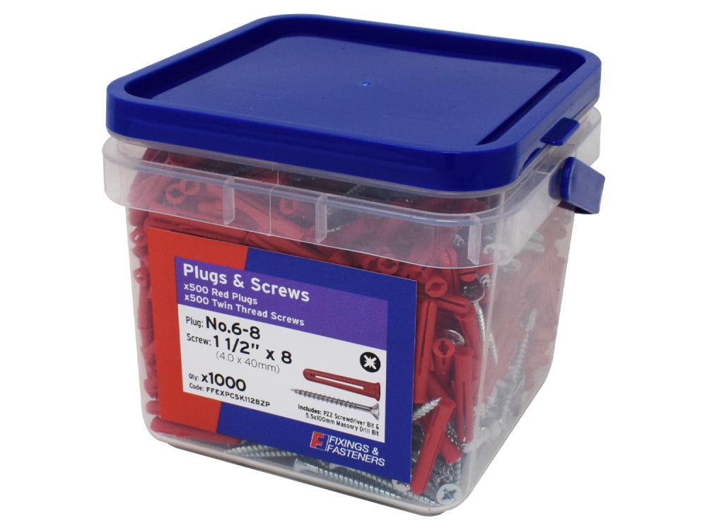 Forgefix Plugs & Screws Tub 4 x 40mm (8 x 1 1/2") - 1000 Pieces (FFEXPCSK1128ZP)