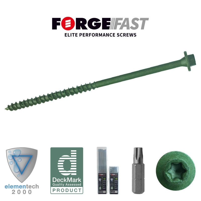 Forgefix Hexagonal/TORX® Compatible Timber T30 Screws Green 7 x 200mm