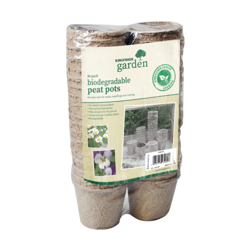 Kingfisher 8cm (3in) Round Biodegradable Peat Pots - 36 Pack