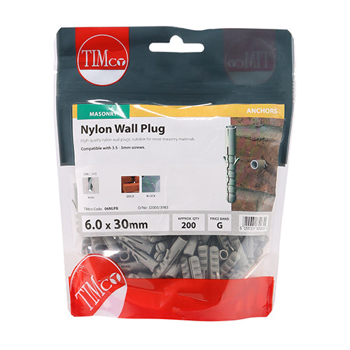 TIMCO Nylon Wall Plugs 6 x 30mm Approx 200