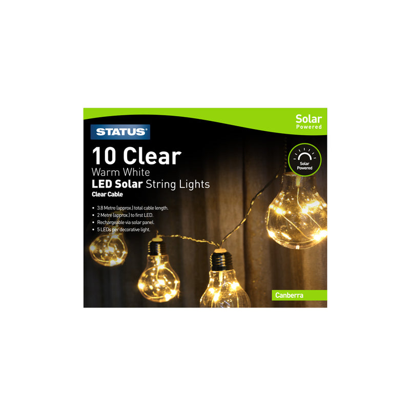 Status - 10 Clear Warm White LED Solar String Lights - Clear Cable