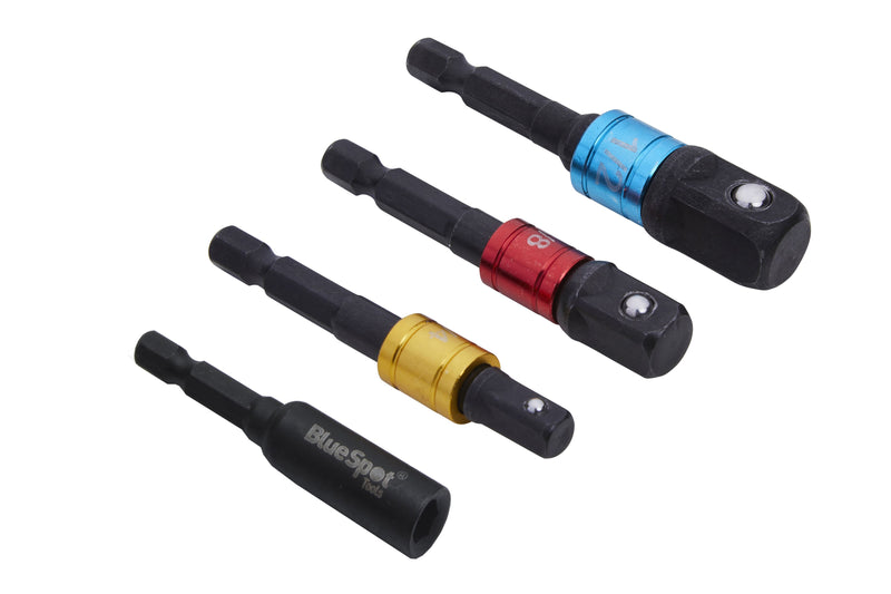 BlueSpot Colour Coded Impact Socket Adaptors 1/4", 3/8", 1/2" & Bit Holder