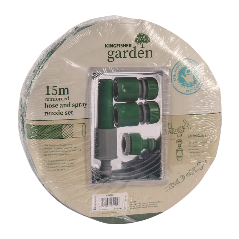 Kingfisher Reinforced Hosepipe & Spray Nozzle set - 15 & 30 metres