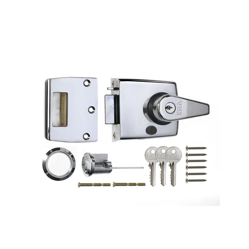 ERA Double Locking Nightlatch Door Lock 183-37-2 - Polished Chrome Body - Chrome Cylinder