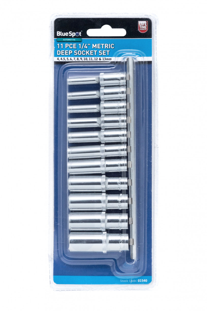 BlueSpot Metric Deep Socket Set - 11 PCE 1/4" (01540)