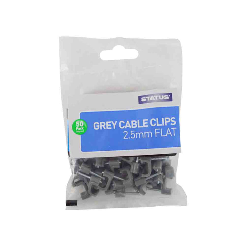 Flat Grey Cable Clips - 2.5 mm - 50 pack