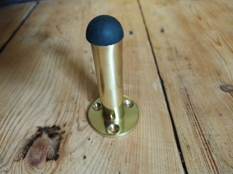 Round Base Polished Brass Door Stop 75mm