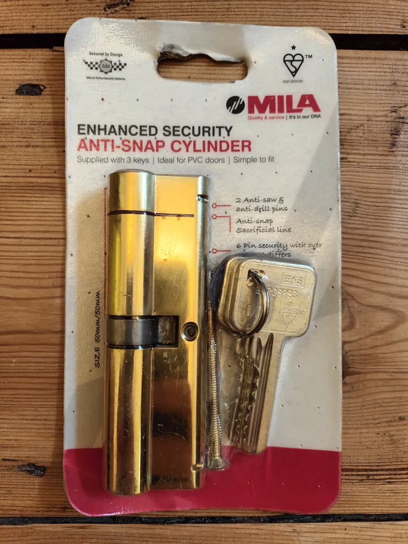 MILA Brass Enhanced Security Anti-Snap Cylinder 50/50mm