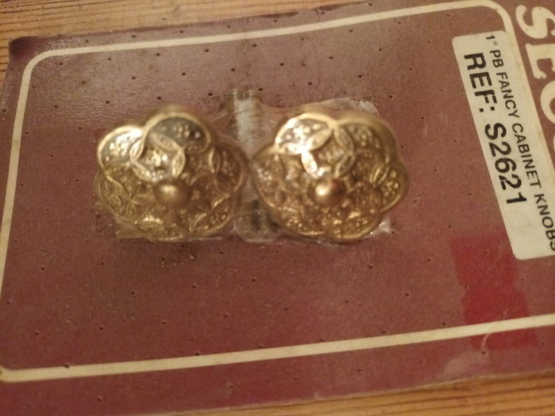 1" Brass Plated Fancy Cabinet Knobs