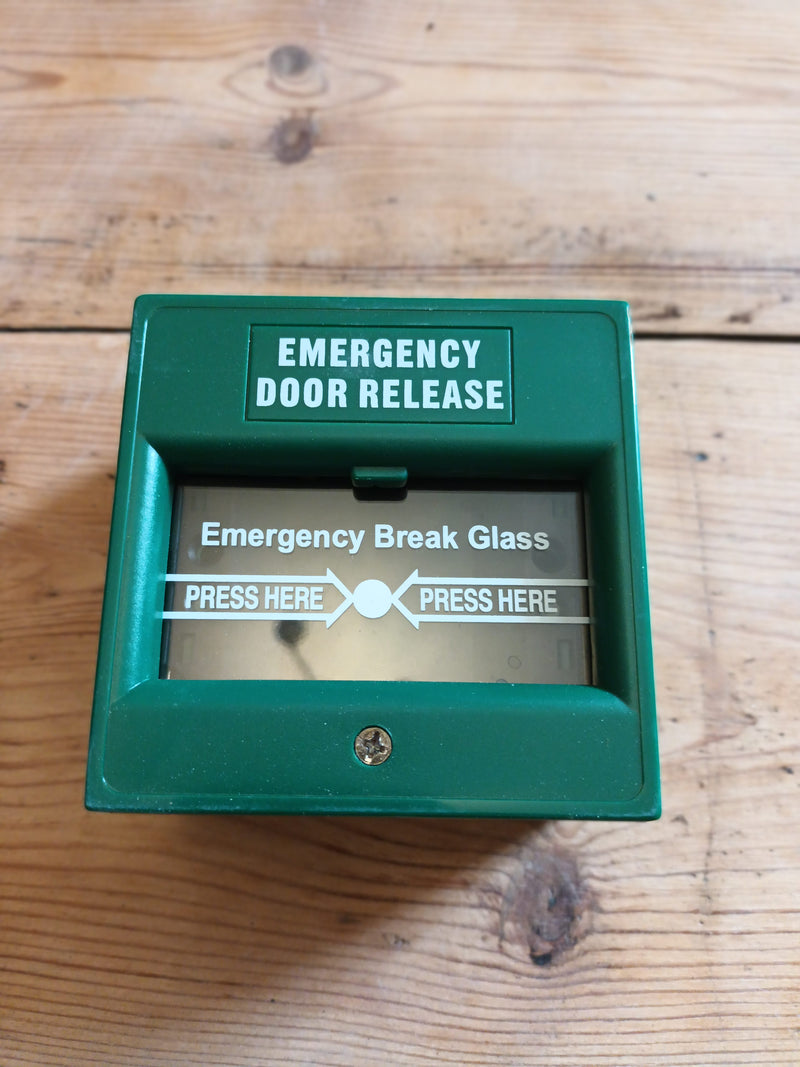 Emergency Door Release – Single Pole Green Break Glass