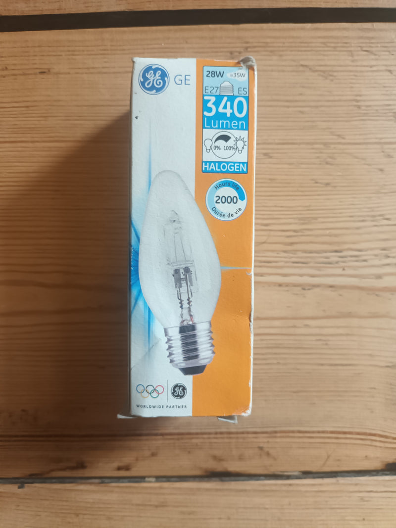 GE Lighting Clear Candle Light Bulb Halogen 28W = 35W ES Screw Cap Dimmable