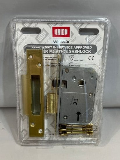 Union Locks - 3K74E 5-Lever Mortice Rollerbolt Sash Lock C-Series 67mm Case - Brass