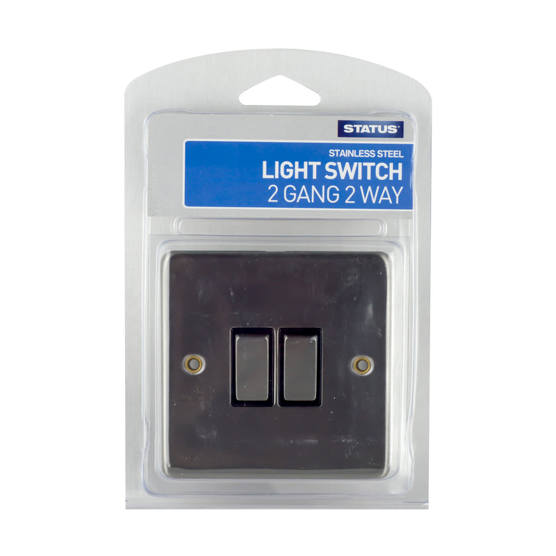 Status - 2 Gang 2 Way Light Switch - Stainless Steel