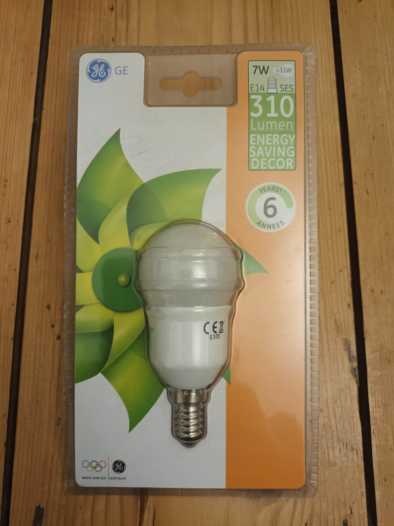 GE Lighting Energy Saving Opaque Bulb 7w = 31w SES (Small Screw Cap)