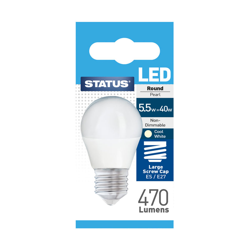 Status LED Light Bulb Round Large Screw Cap ES / E27 Cool White