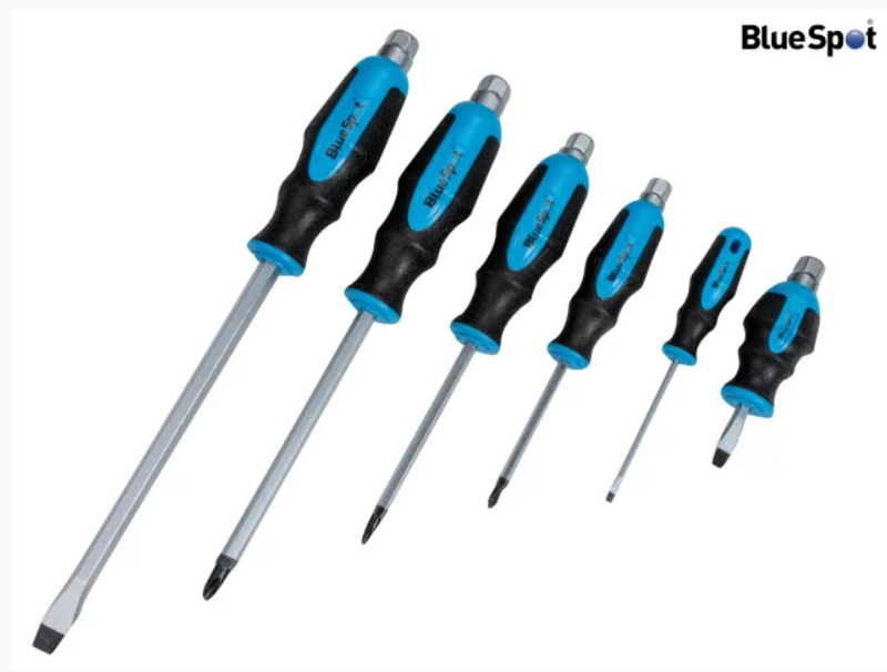 Hex Bolster Screwdriver Set - 6 Piece Slotted & Phillips