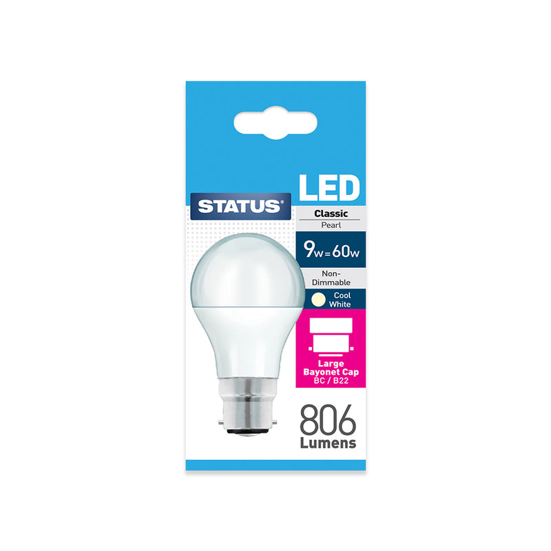 Status LED Classic Pearl Light Bulb 9w=60w Large Bayonet Cap BC/B22