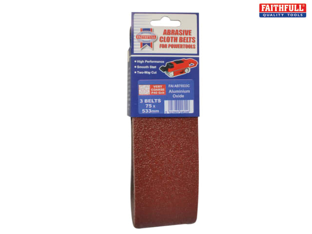 Faithfull - Abrasive Cloth Belts For Power Tools - 533mm x 75mm - Pack of 3